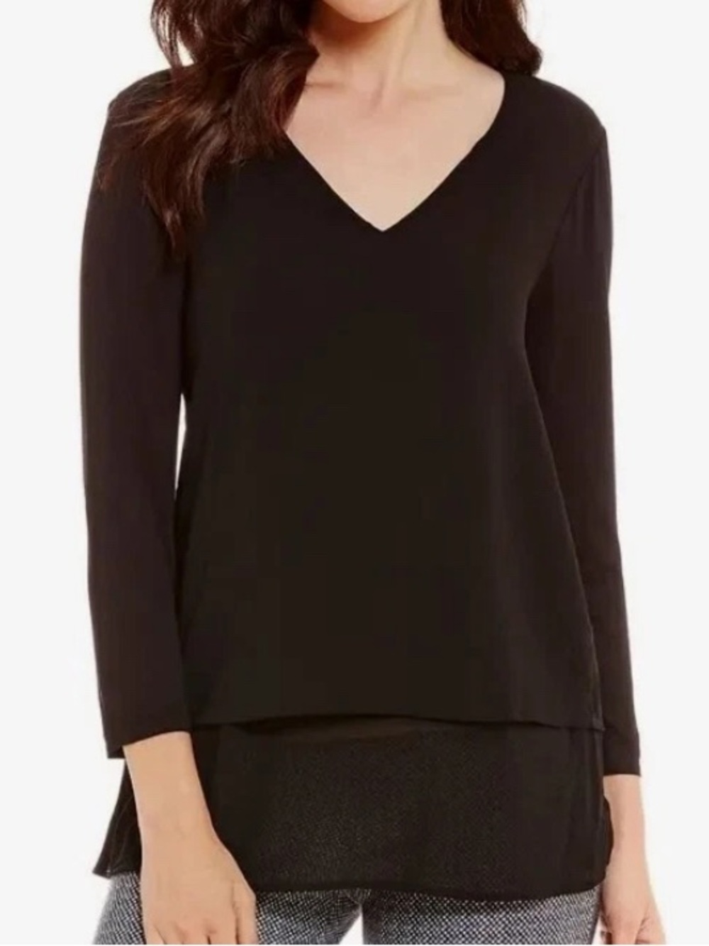 Michael Kors Black V-Neck Double-Layer Long Sleeve Top